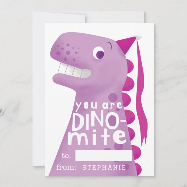 Classroom Valentine Pink Dinosaur Holiday Card (Front)