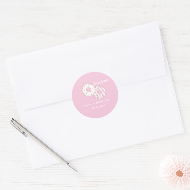 Classroom Valentine Sweet Donut Classic Round Sticker (Envelope)