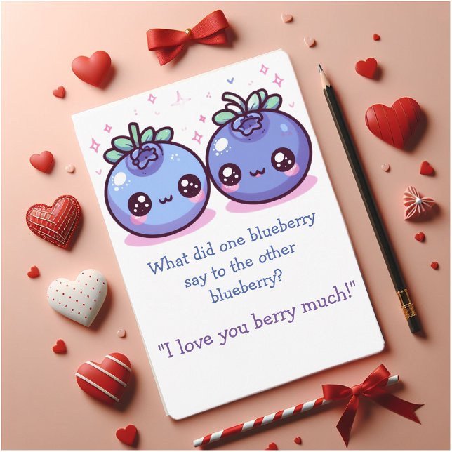 Classroom Valentine's Blueberry fun! Holiday Card (Class Valentine's card. A cute joke to share a smile.)
