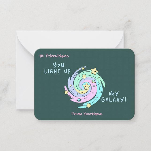Classroom Valentines Card – You Light Up My Galaxy (Front)