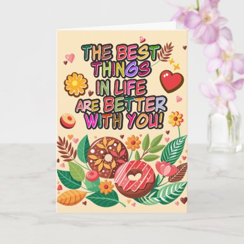 Classroom Valentines Day Boho Donuts and Flowers Card