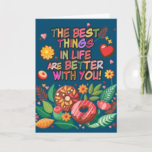 Classroom Valentine's Day Boho Donuts and Flowers Card (Front)