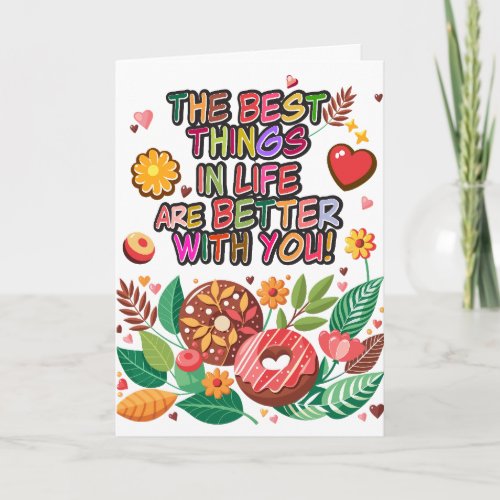Classroom Valentines Day Boho Donuts and Flowers Card