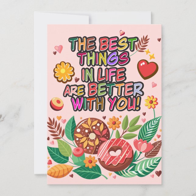 Classroom Valentine's Day Boho Donuts and Flowers Holiday Card (Front)