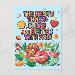 Classroom Valentine's Day Boho Donuts and Flowers Holiday Postcard