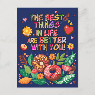 Classroom Valentine's Day Boho Donuts and Flowers Holiday Postcard