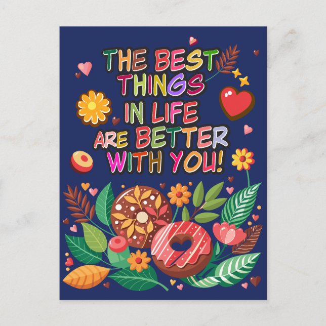 Classroom Valentine's Day Boho Donuts and Flowers Holiday Postcard (Front)