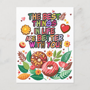 Classroom Valentine's Day Boho Donuts and Flowers Holiday Postcard