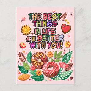 Classroom Valentine's Day Boho Donuts and Flowers Holiday Postcard