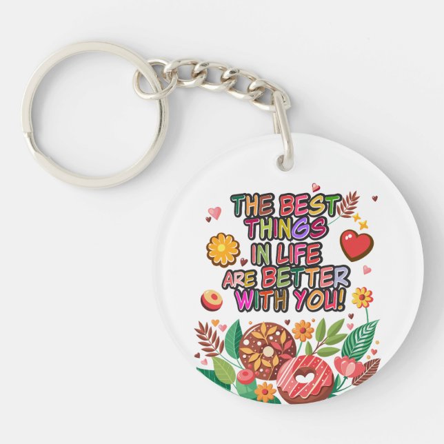 Classroom Valentine's Day Boho Donuts and Flowers Keychain (Front)