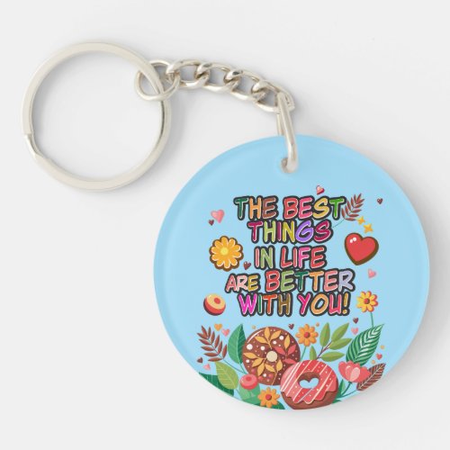 Classroom Valentines Day Boho Donuts and Flowers Keychain