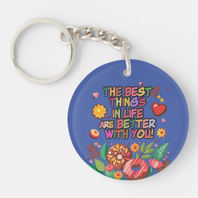 Classroom Valentine's Day Boho Donuts and Flowers Keychain (Front)