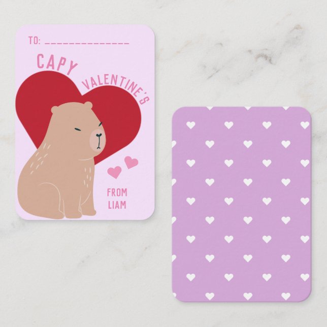 Classroom Valentine's Day Capybara Capy Note Card (Front/Back)
