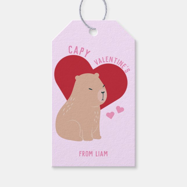 Classroom Valentine's Day Capybara Gift Tags (Front)
