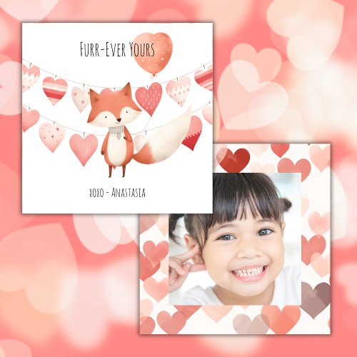 Classroom Valentines Day Cute Fox Heart Photo Note Card