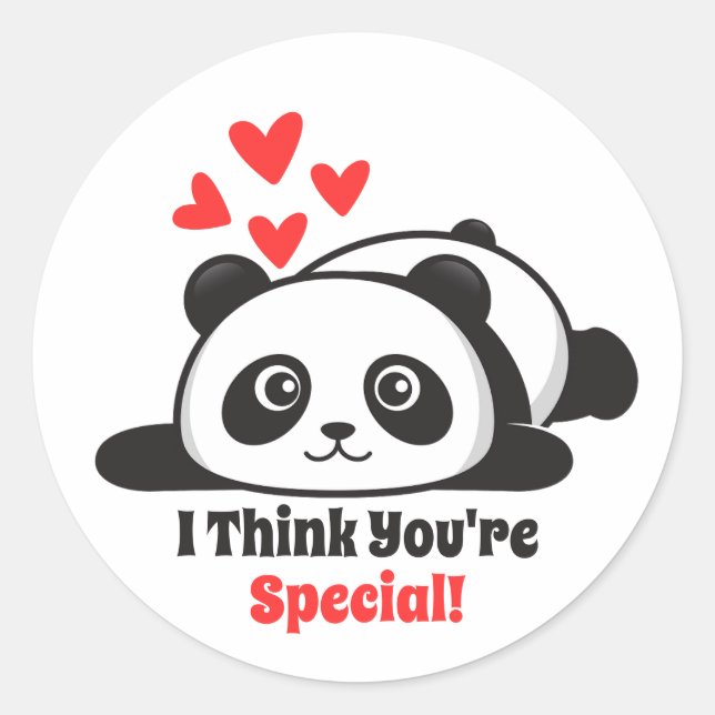 Classroom Valentine's Day Cute Panda red hearts  Classic Round Sticker (Front)