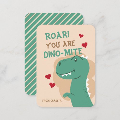 Classroom Valentines Day Dinosaur Dino Card