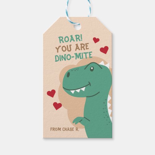 Classroom Valentines Day Dinosaur Dino Gift Tag
