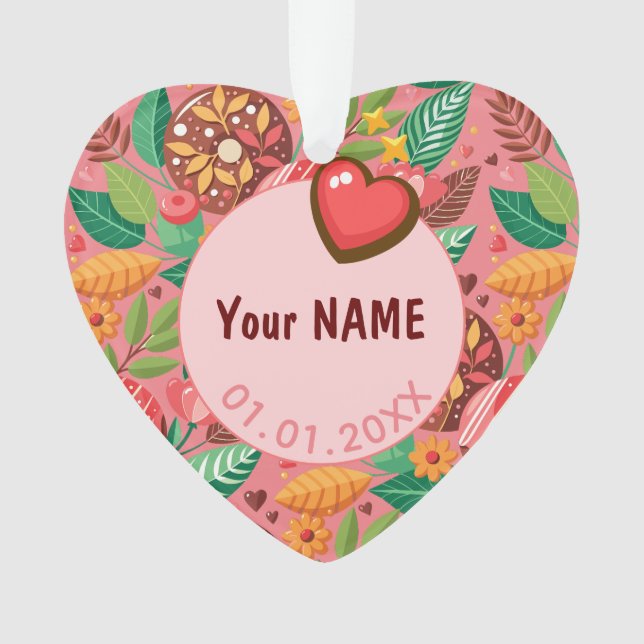 Classroom Valentine's Day Donut Flower Personalize Ornament (Front)