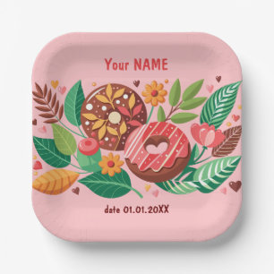 Classroom Valentine's Day Donut Flower Personalize Paper Plates