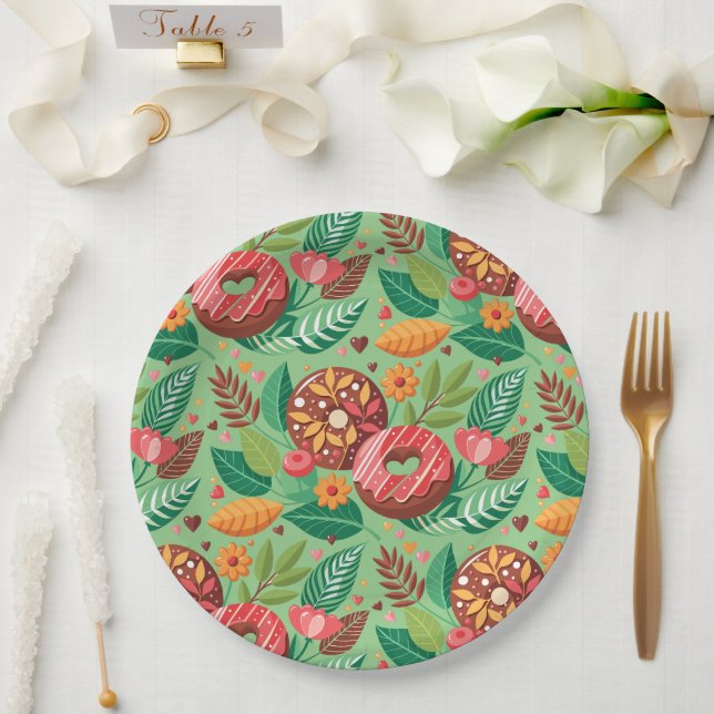 Classroom Valentine's Day Donut Flower Personalize Paper Plates (Wedding)