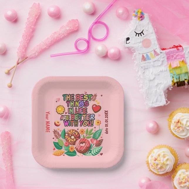 Classroom Valentine's Day Donut Flower Personalize Paper Plates (Party)