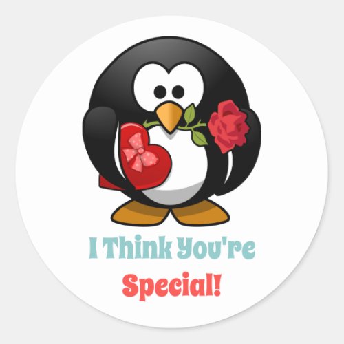 Classroom Valentines Day Penguin Heart  Classic Round Sticker