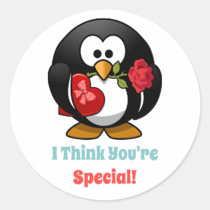 Classroom Valentine's Day Penguin Heart Classic Round Sticker