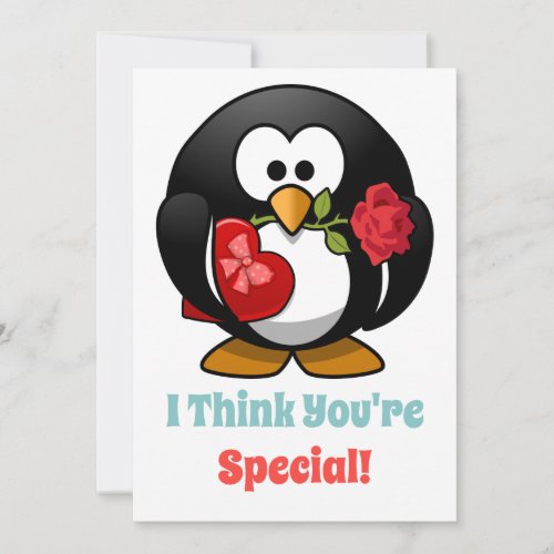 Classroom Valentines Day Penguin Heart Holiday Card