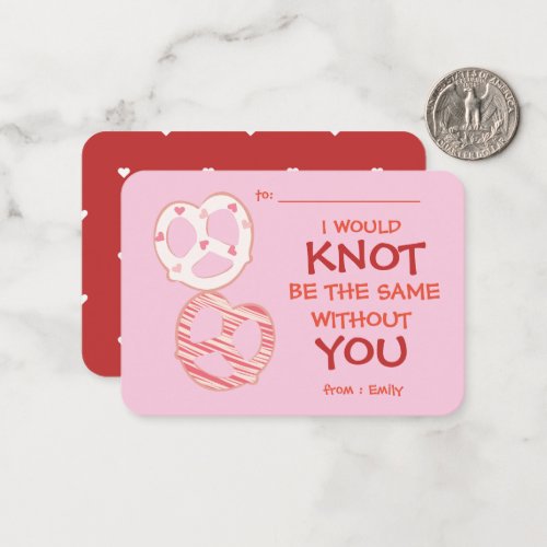 Classroom Valentines Day Pretzel Knots Note Card