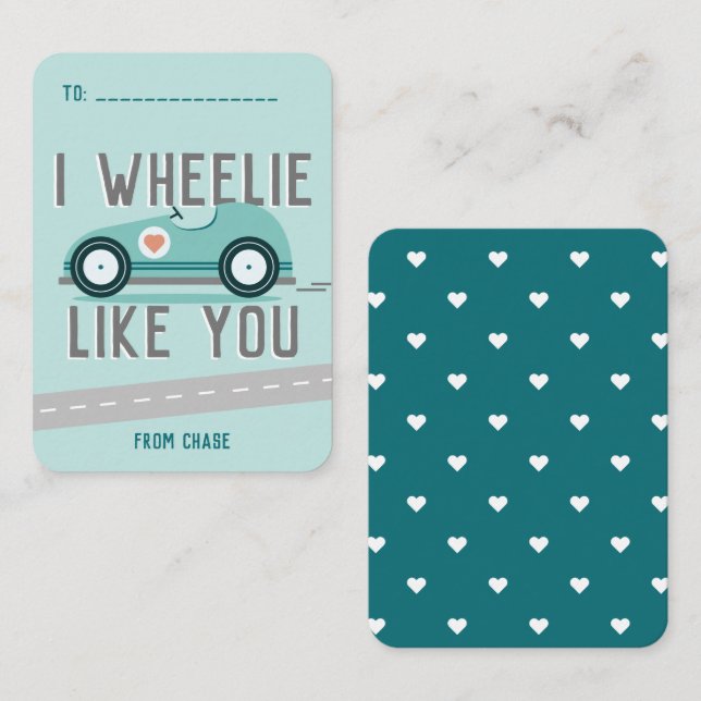 Classroom Valentine's Day Race Car Wheelie Card (Front/Back)