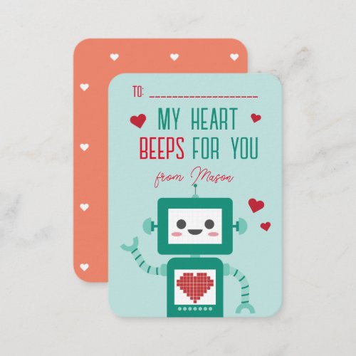 Classroom Valentines Day Robot Beeps Card