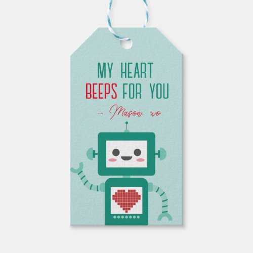 Classroom Valentines Day Robot Beeps Gift Tag