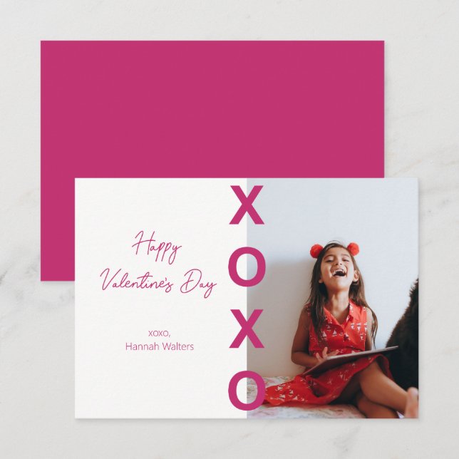 Classroom Valentines Hot Pink XOXO Photo Card (Front/Back)