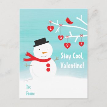 Classroom Valentines School Exchange Snowman Holiday Postcard by cbendel at Zazzle