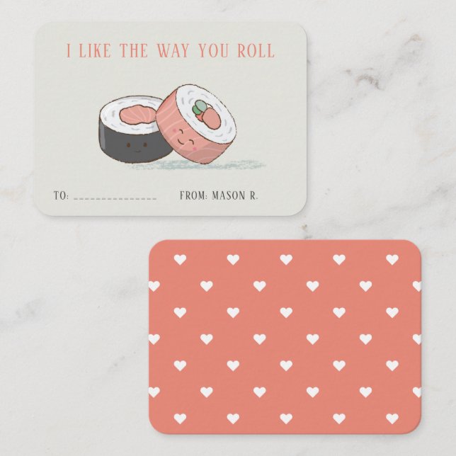 Classroom Valentines Sushi Rolls Note Card (Front/Back)