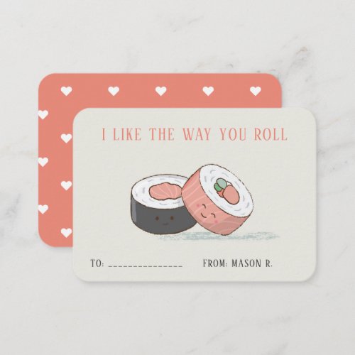 Classroom Valentines Sushi Rolls Note Card