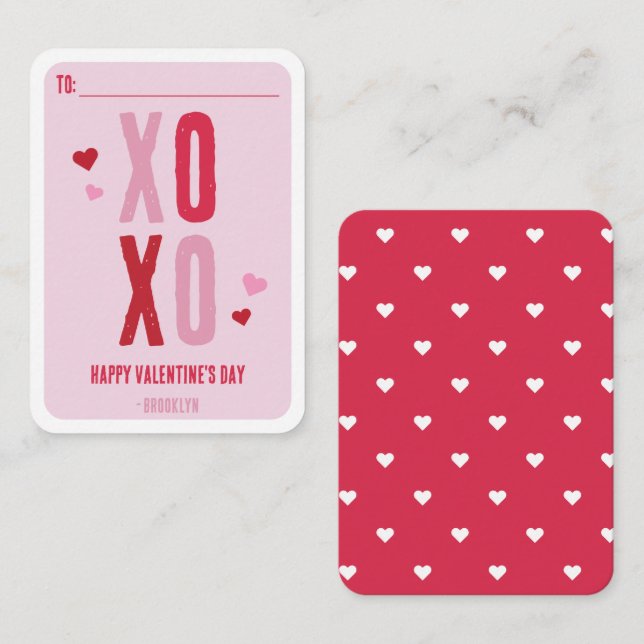 Classroom Valentines XOXO Simple Note Card (Front/Back)