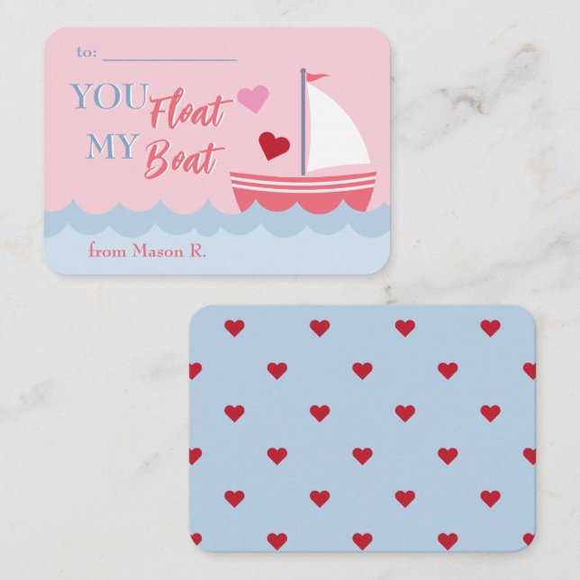 Classroom Valentines You Float My Boat Note Card (Front/Back)