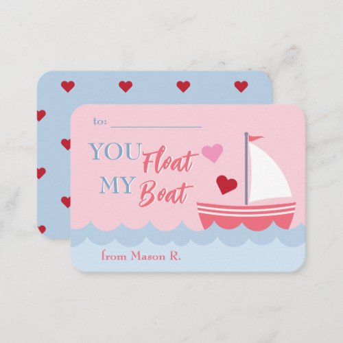 Classroom Valentines You Float My Boat Note Card