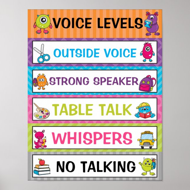 Classroom Voice Level Chart in Monsters Theme (Front)