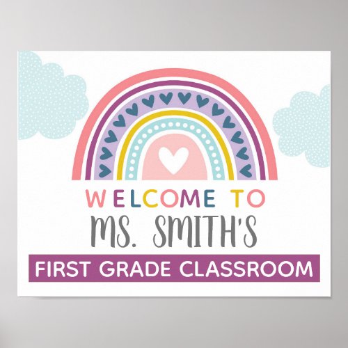 Classroom Welcome Door Sign in Muted Boho Rainbow