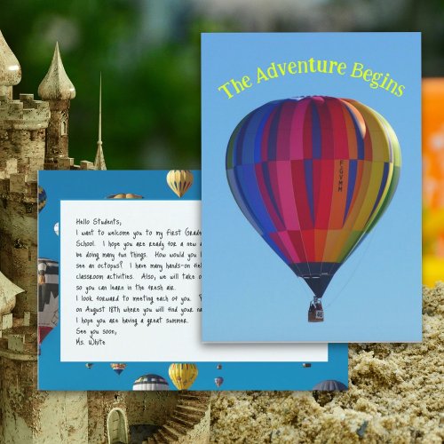 Classroom Welcome Message Hot Air Balloons Card