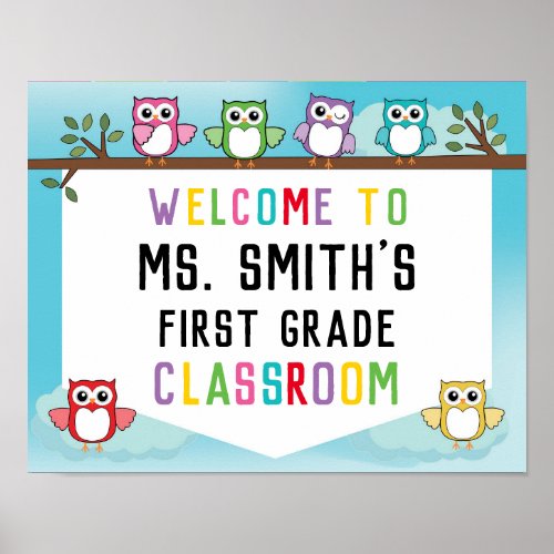 Classroom Welcome Sign in Cute Owl Theme