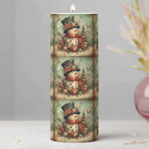 Classsic Christmas Snowman Pillar Candle
