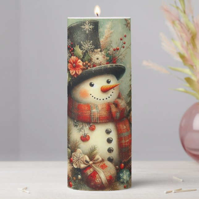 Classsic Christmas Snowman Pillar Candle (In Situ)
