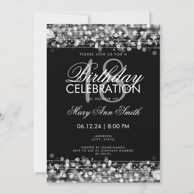 Classy 18th Birthday Party Sparkles Silver Invitation (Front)