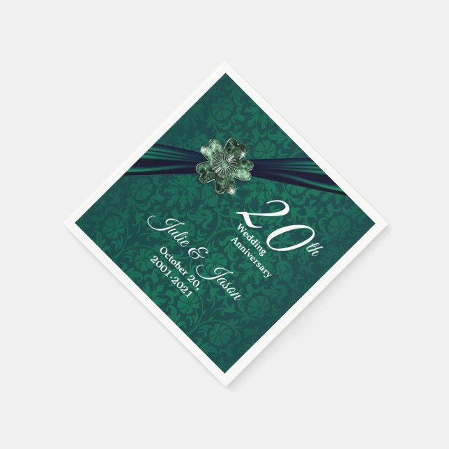 Classy 20th Emerald Wedding Anniversary Paper Napkins (Corner)
