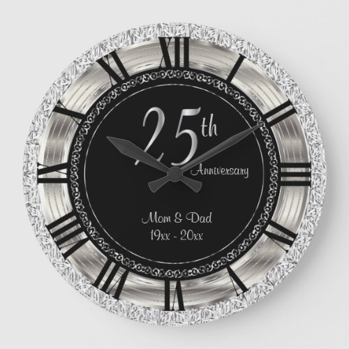 Classy 25th Silver Anniversary Large Clock