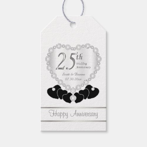 Classy 25th Silver Wedding Anniversary Gift Tags